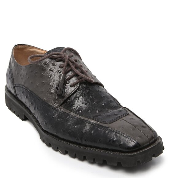 Gorgio Bruntini Ostrich Embossed Leather Oxford Shoes Dress Loafers Grey Black - Picture 4 of 10
